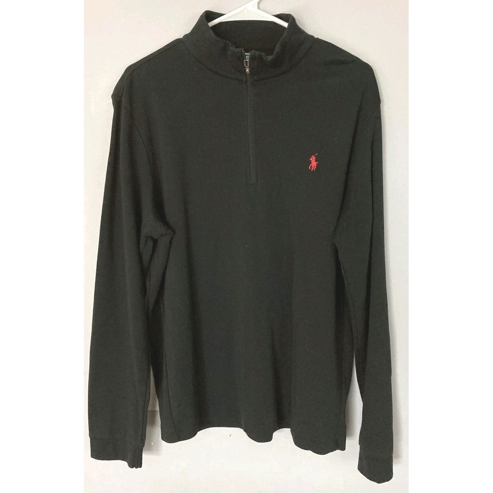 Vtg Polo Ralph Lauren Sweater Men L BlK Pima Cotton 1/4 Zip Mock Neck EUC